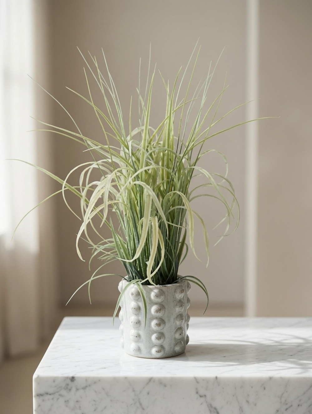 Artificial Grass Houseplant Arrangement Ribbed Textured Ceramic Pot Planter VG - Picture 3 of 7